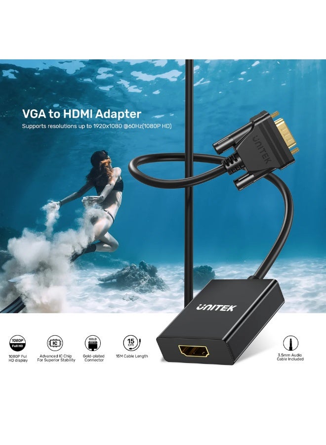 يوني تيك VGA to HDMI Adapter with Audio & USB Power – 1080p@60Hz, Plug & Play, Uni-Directional VGA to HDMI Converter for PC, Laptop, TV & Monitor - Image 3